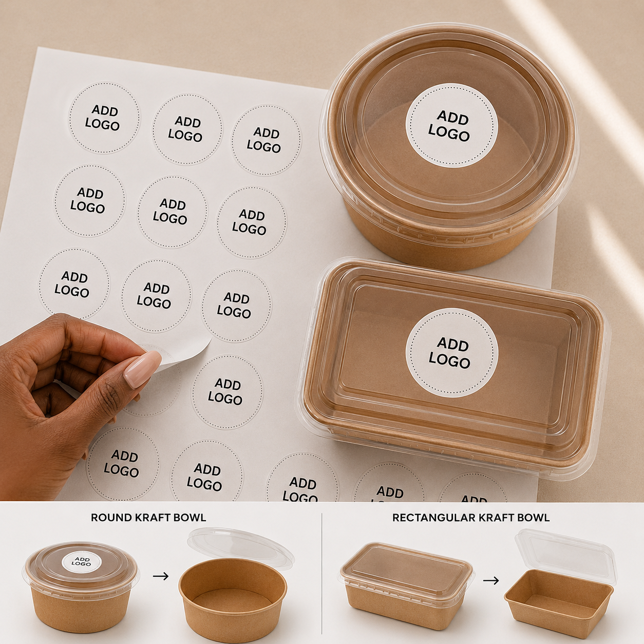 Kraft Takeaway bowl plus free branded stickers (100 pcs)