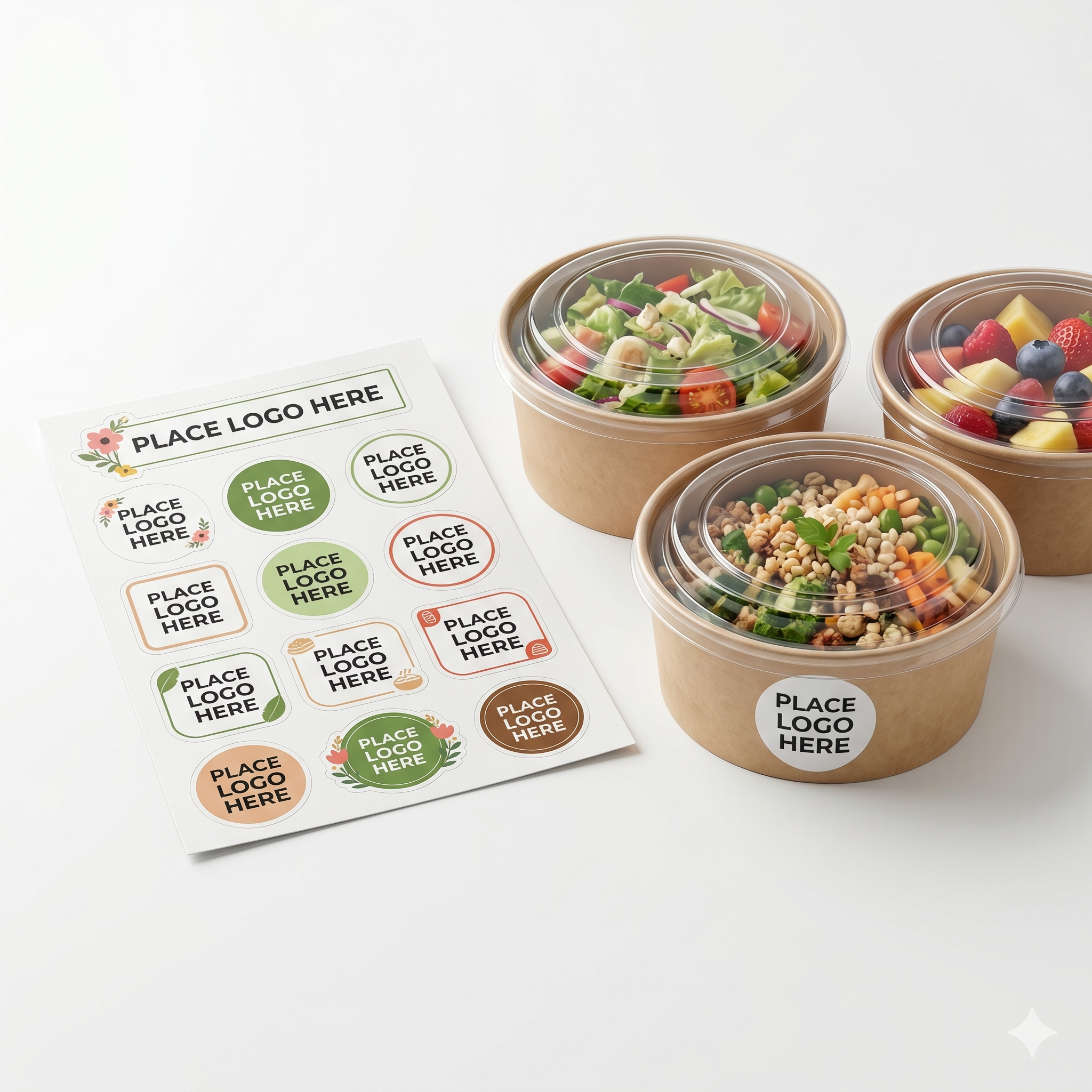 Kraft Takeaway bowl plus free branded stickers (100 pcs)