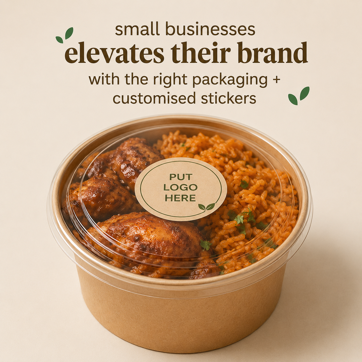 Kraft Takeaway bowl plus free branded stickers (100 pcs)