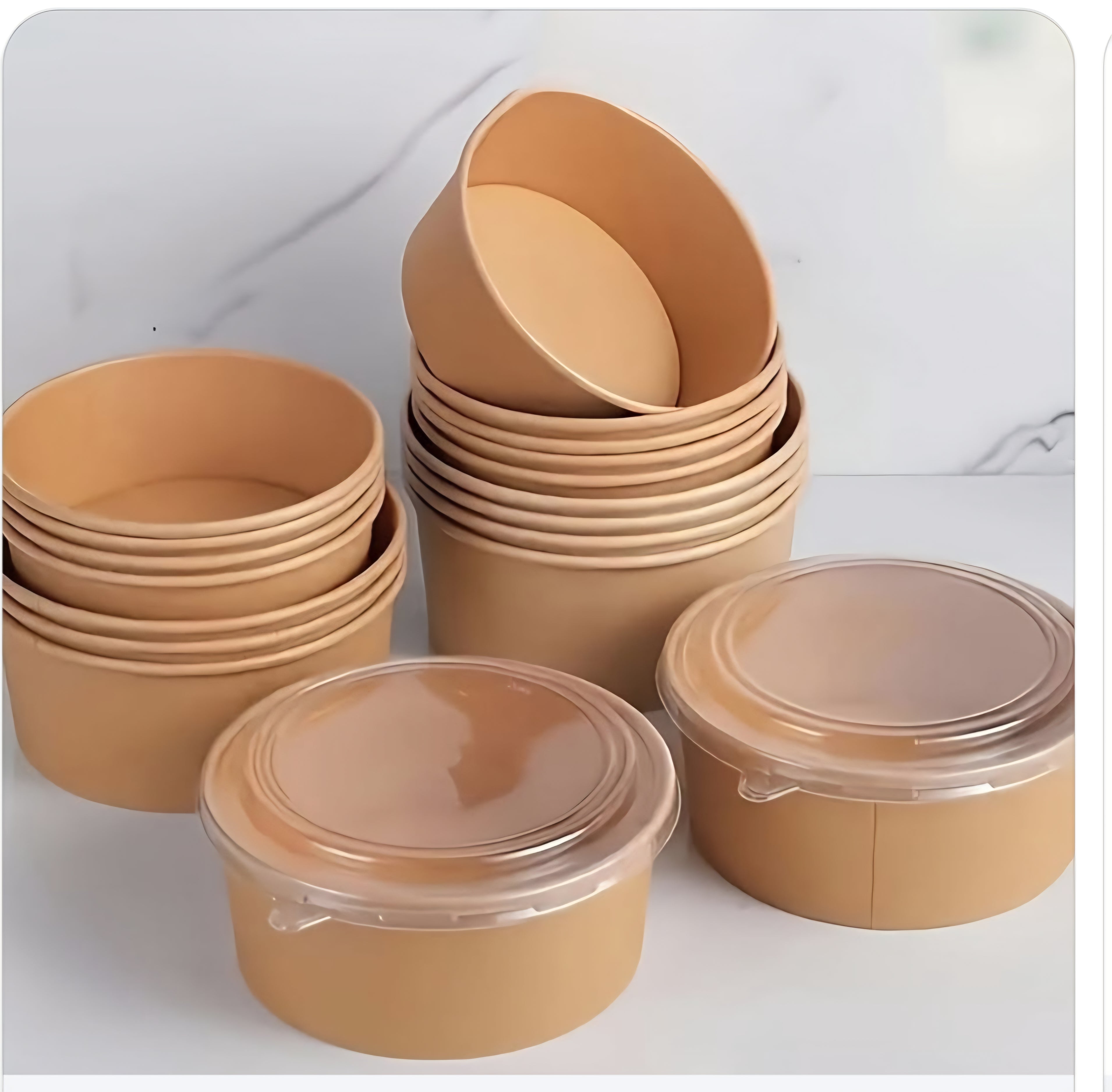 Round Kraft Paper bowl with Clear lid -50pcs